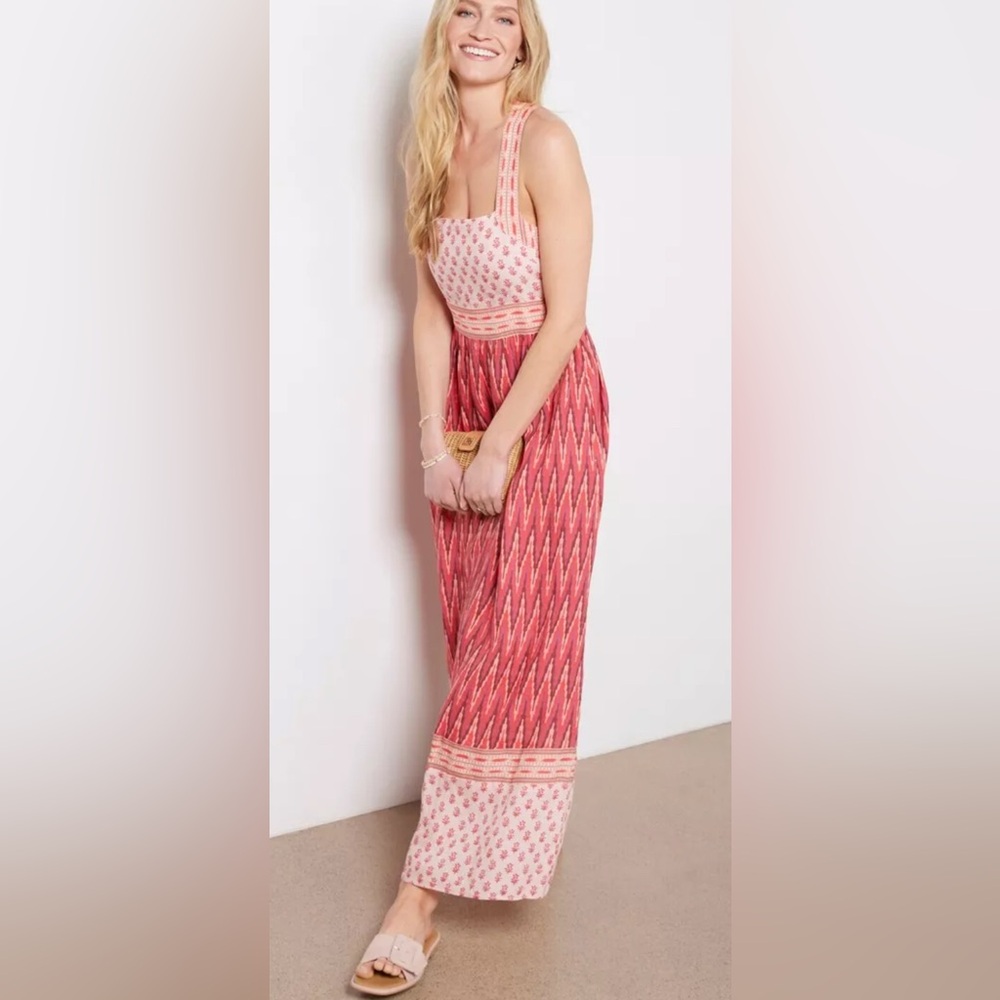 Faherty Womens Gracie Linen Maxi Strapless Dress Pink Gobi Floral Size Small